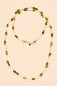 Colar Linha Jade Verde Hematita Banho Ouro 18K