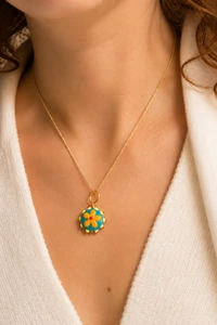 Pingente Flor Color Banho Ouro 18K