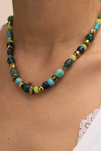 Colar Ipanema Jade Verde Howlita Banho Ouro 18K