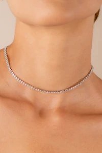 Colar Riviera Prateado Zircônia Cristal