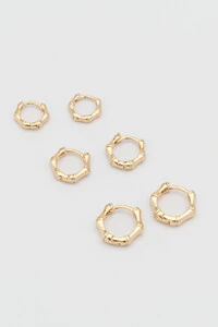 Brinco Trio Argola Bambu Banho Ouro 18K
