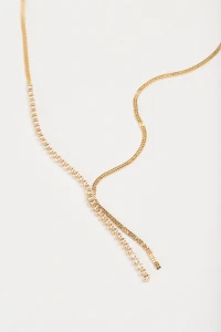 Colar Dourado Gravata Zircônia Navete