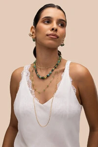 Colar Ipanema Jade Verde Howlita Banho Ouro 18K