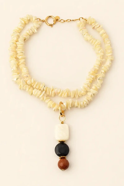 Foto Colar Cascalho Madre Jade Goldstone Banho Ouro 18K
