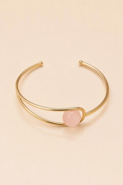 Foto Pulseira Bracelete Quartzo Rosa Banho Ouro 18K