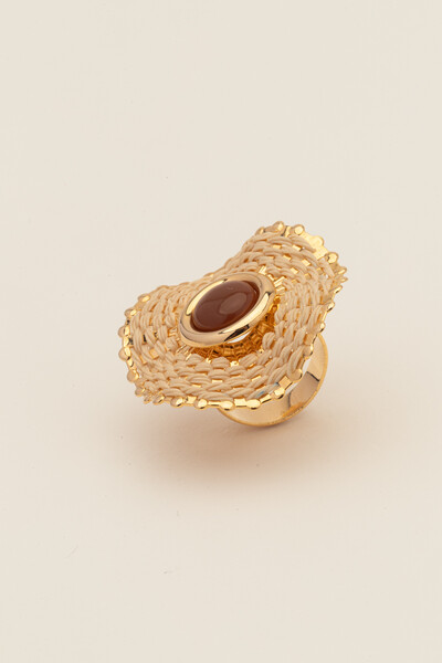 FotoAnel Dourado Círculo Palha Resina Marrom