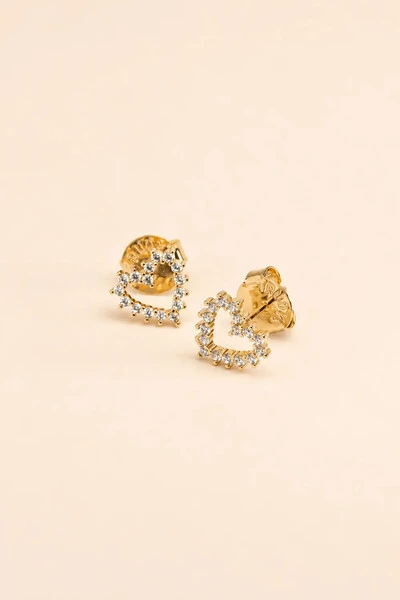Foto Brinco Coração Zircônia Vazado Banho Ouro 18K