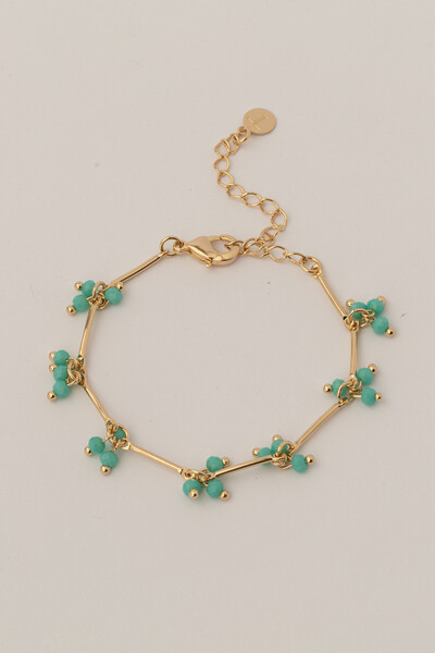 FotoPulseira Dourada Palitos Cachos Cristal Azul