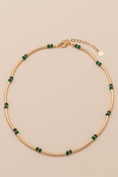 Foto Colar Choker Dourado Gaia Jade Verde