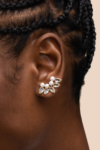 Foto Brinco Siena Earcuff Pérola Gota Aqua Banho Ouro 18K