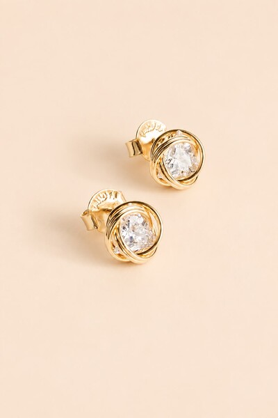 Foto Brinco Entrelaço Zircônia Banho Ouro 18k