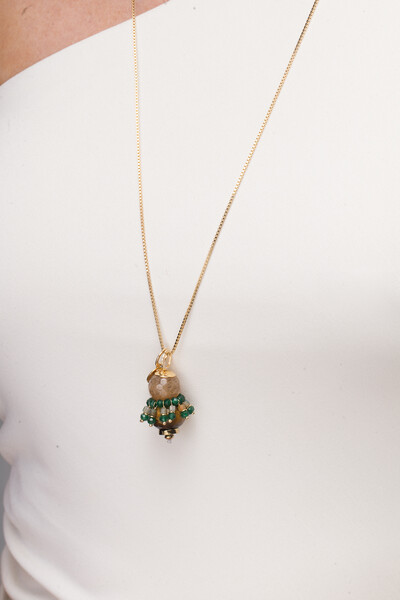 FotoColar Longo Bailarina Jade Verde Banho Ouro 18K