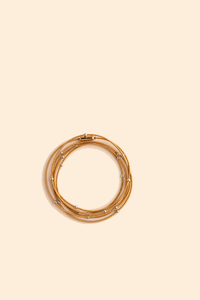 Foto Pulseira Dourada Corda de Violão Bolinhas Prateadas