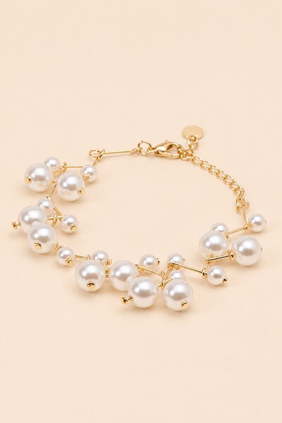 Foto Pulseira Dourada Pérola Zig Zag