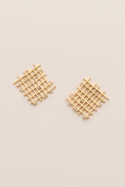 Foto Brinco Tela Zircônia Banho Ouro 18K