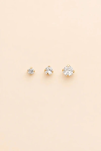 Foto Brinco Trio Zircônia Banho Ouro 18K