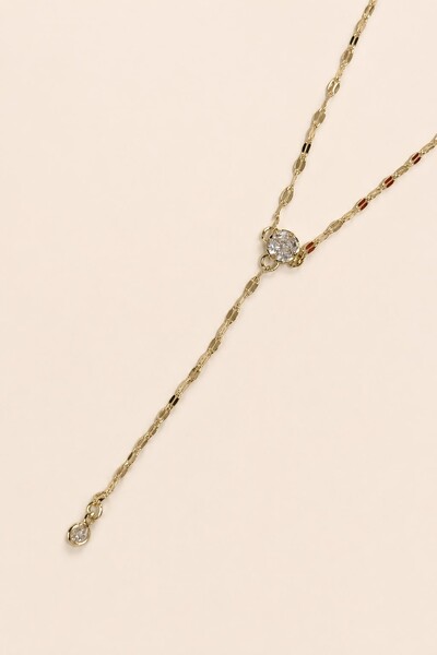 Foto Colar Gravata Zircônia Cristal banho Ouro 18K