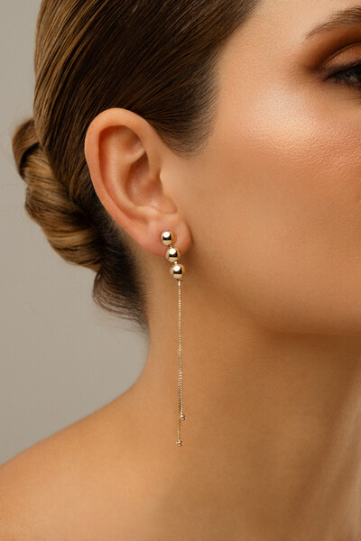 Foto Brinco Dourado Trio Bolas Fios