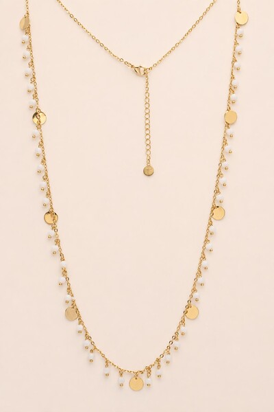 Foto Colar Dourado Plaquinhas Cristais Off White