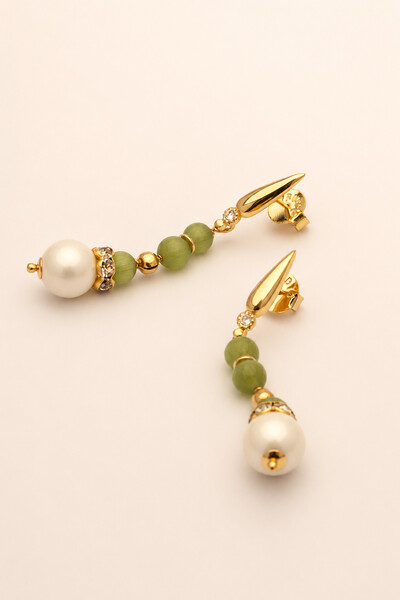 Foto Brinco Olho de Gato Verde Banho Ouro 18K