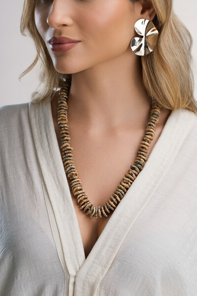 Foto Colar Boho Disco Jasper Banho Ouro 18K