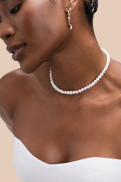 Foto Colar Choker Siena Pérola Natural Banho Ouro 18k