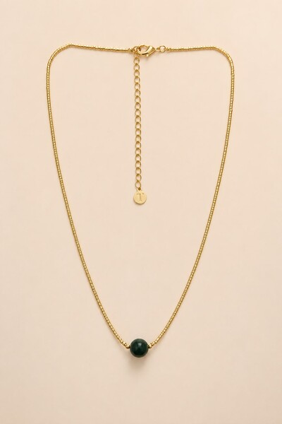 Foto Colar Dourado Biarritz Canutilhos Jade Verde