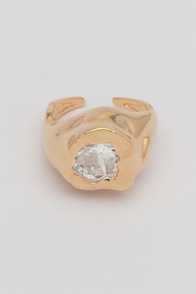 Foto Anel Dourado Vesúvio Zircônia Cristal