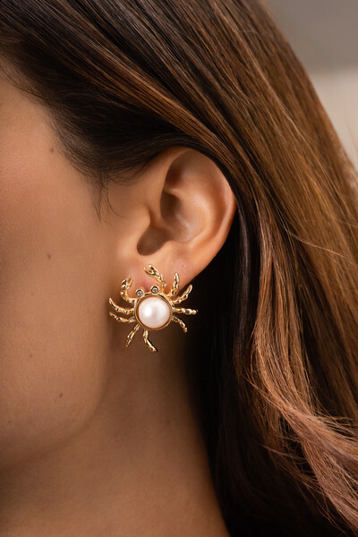 Foto Brinco Caranguejo Pérola Natural Banho Ouro 18K