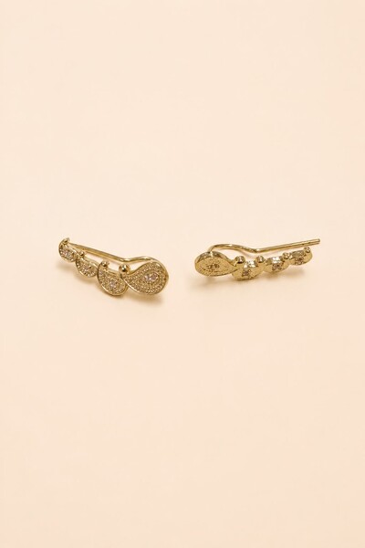 Foto Brinco Ear Cuff Paisley Zircônia Banho Ouro 18K