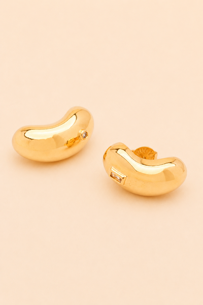 Foto Brinco Dourado Bean Ponto Zircônia