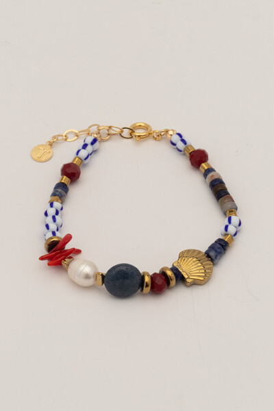 FotoPulseira Sodalita Pérola Natural Banho Ouro 18K