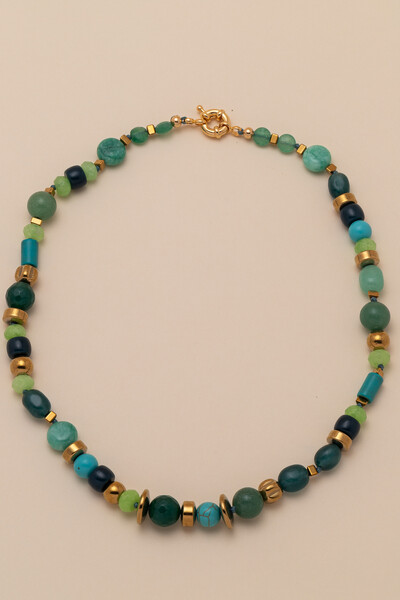 Foto Colar Ipanema Jade Verde Howlita Banho Ouro 18K