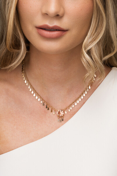 Foto Colar Dourado Placa Gotas e Morganita