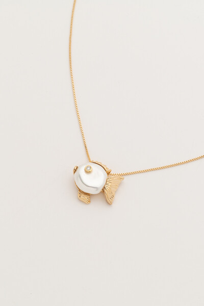 Foto Colar Regulável Peixe Pérola Natural Banho Ouro 18K