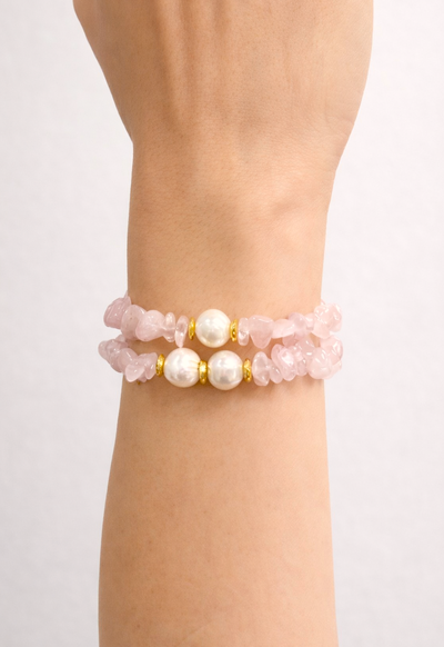 Foto Pulseira Dupla Cascalho Pérola Natural Banho Ouro 18K