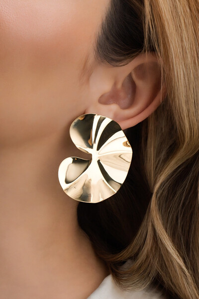 Foto Brinco Dourado Folha Placa Orgânica