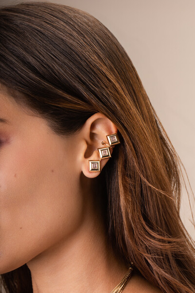 Foto Brinco Earcuff Dourado Formas Zircônia