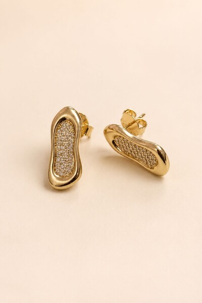 Foto Brinco Orgânico Placa Zircônia Banho Ouro 18K