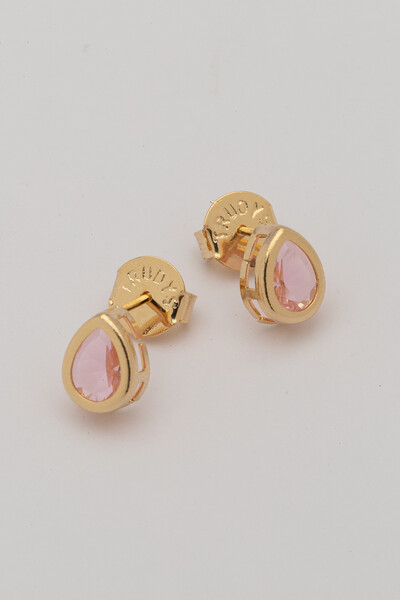 Foto Brinco Gota Cristal Rosa Banho Ouro 18K