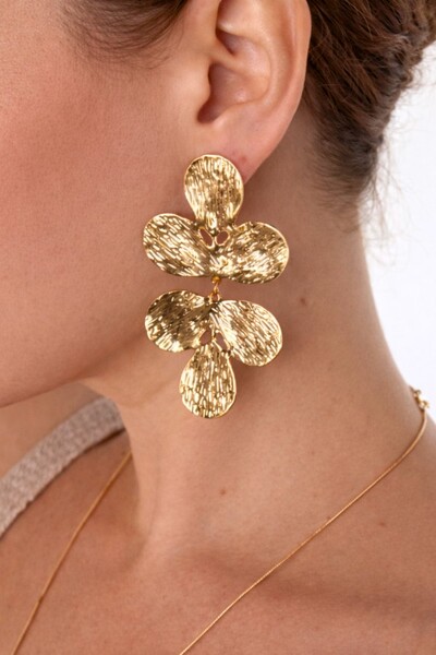 Foto Brinco Dourado Folhas Orquídea