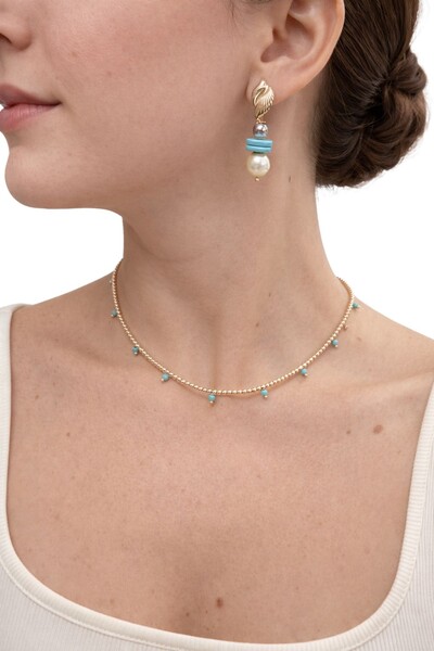 FotoBrinco Pérola Shell Howlita Banho Ouro 18K