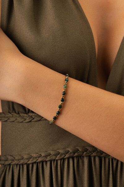 Foto Pulseira Dawn Jade Jasper Oceano Banho Ouro 18K