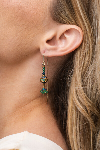 Foto Brinco Boho Crisocola Banho Ouro 18K