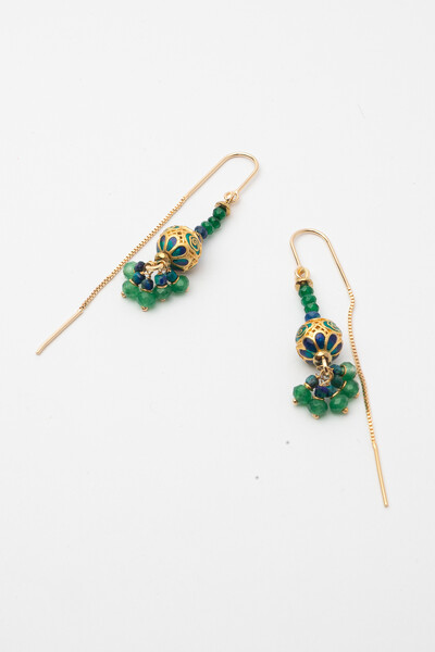 FotoBrinco Boho Crisocola Banho Ouro 18K