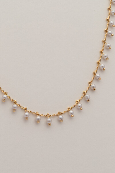 FotoColar Dourado Choker Mini Pérolas