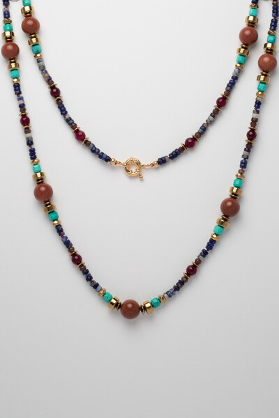 Foto Colar Sodalita Longo Vicenza Goldstone Howlita Banho Ouro 18K