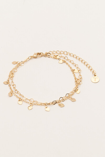 FotoPulseira Dupla Plaquinha Corações Banho Ouro 18K