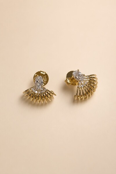 Foto Brinco Fios Zircônia Cristal Banho Ouro 18K