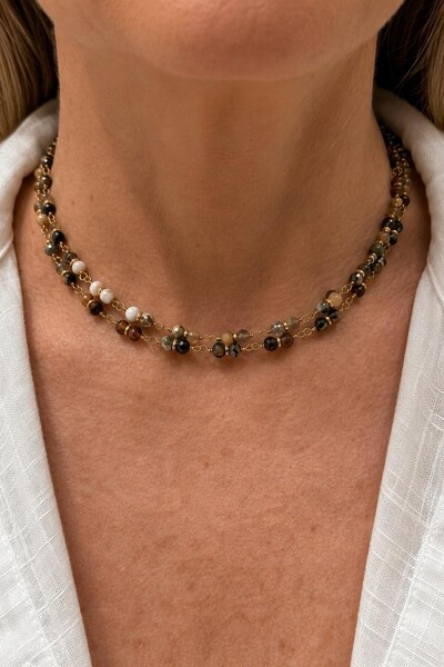 Foto Colar Pedras Mix Jasper Banho Ouro 18K